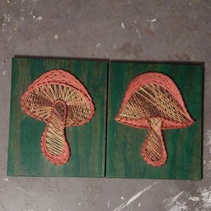 String Art Mushrooms Retro 70s Interior Decor handmade